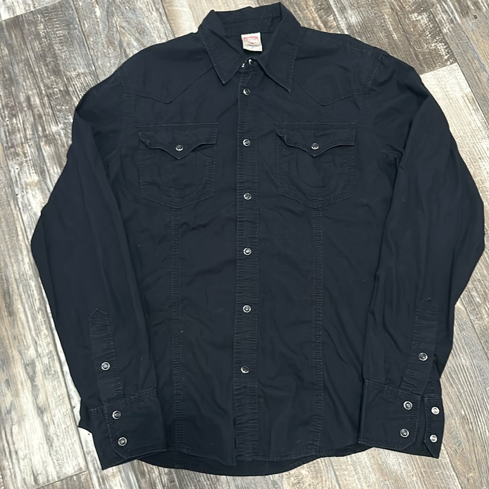 True religion button up long sleeve shirt size Large